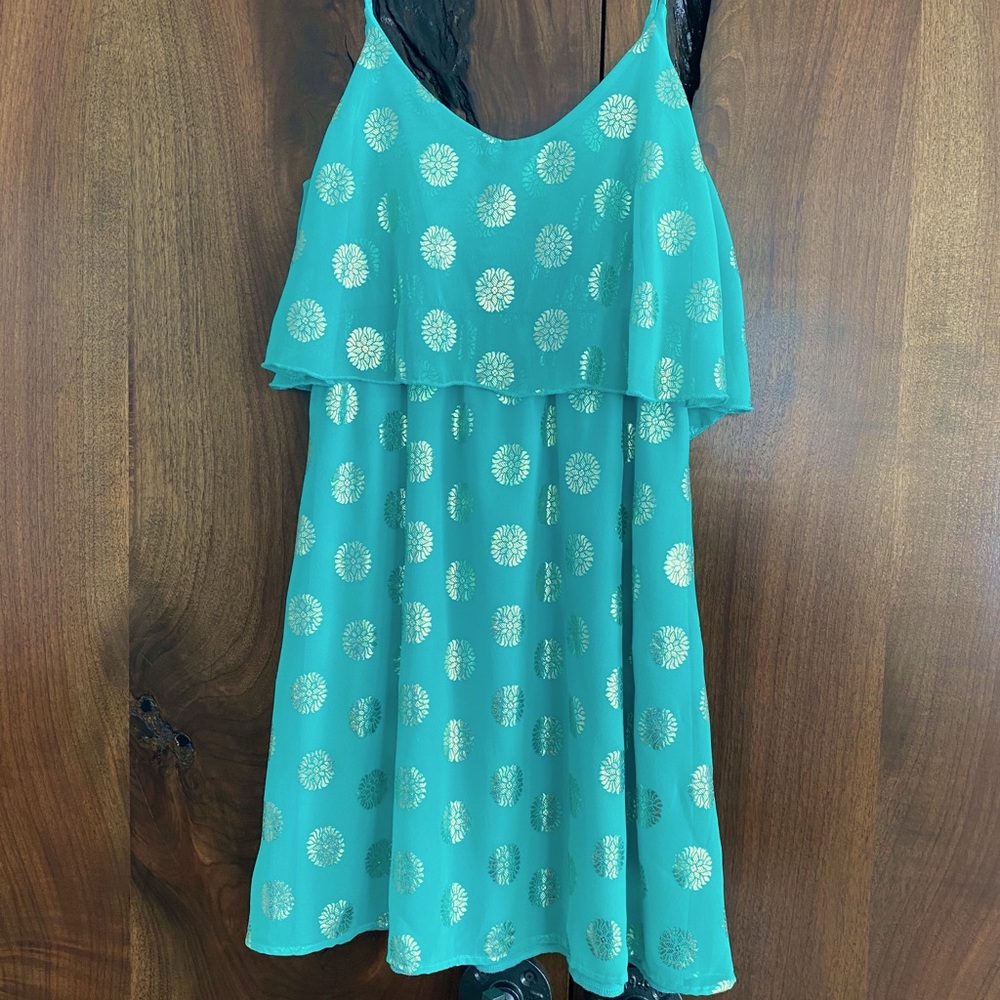 Turquoise and gold summer dress